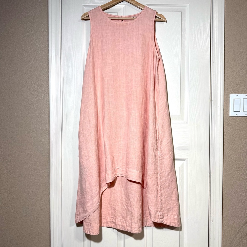Magic Linen Royal Toscana Asymmetrical Sleeveless Pink Oversized Dress Pockets S - Picture 3 of 10